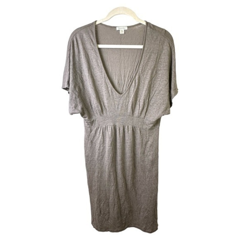 Garnet Hill Dress Womens Small Linen V Neck Peplum Midi Gray lightweight Summer